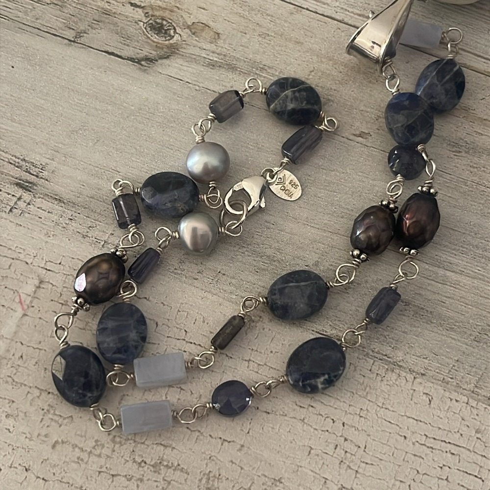 Silpada Sterling Silver Sodalite Beaded Pendant Necklace 16” - Picture 8 of 8